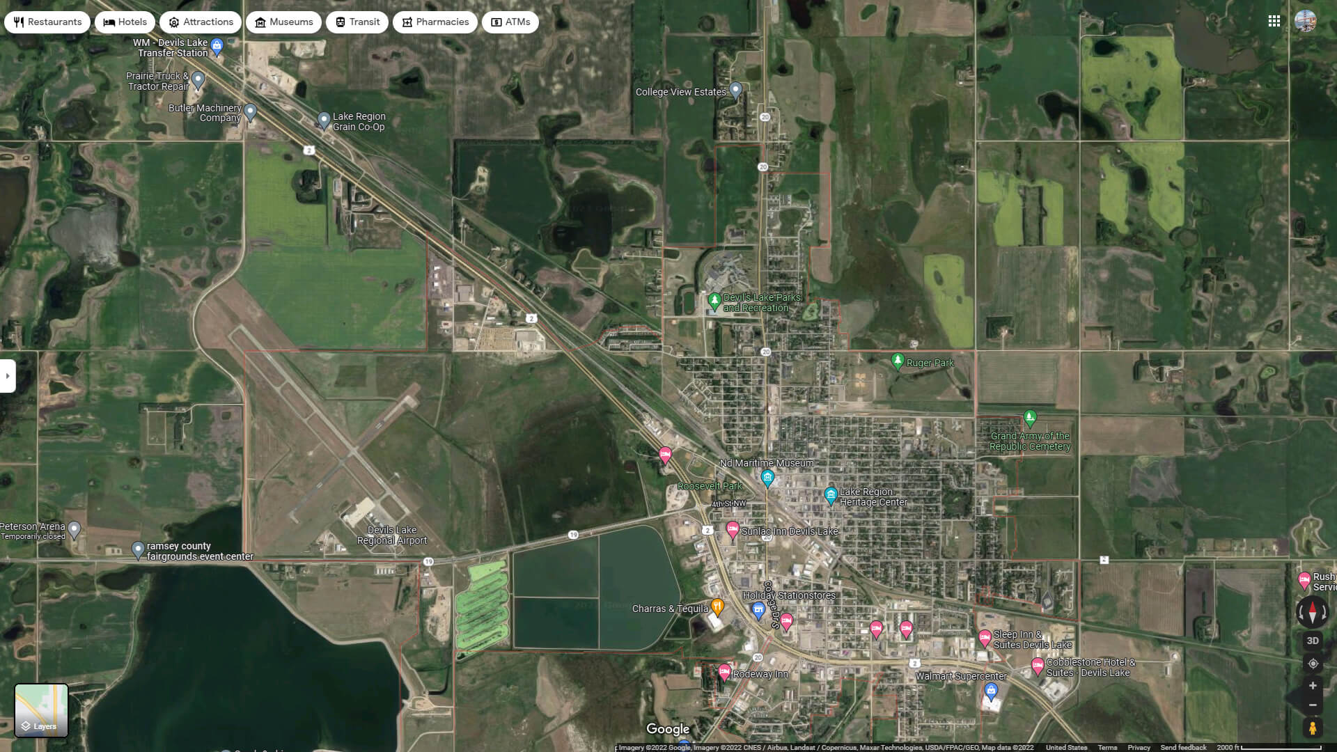 Devils Lake Aerial Map North Dakota